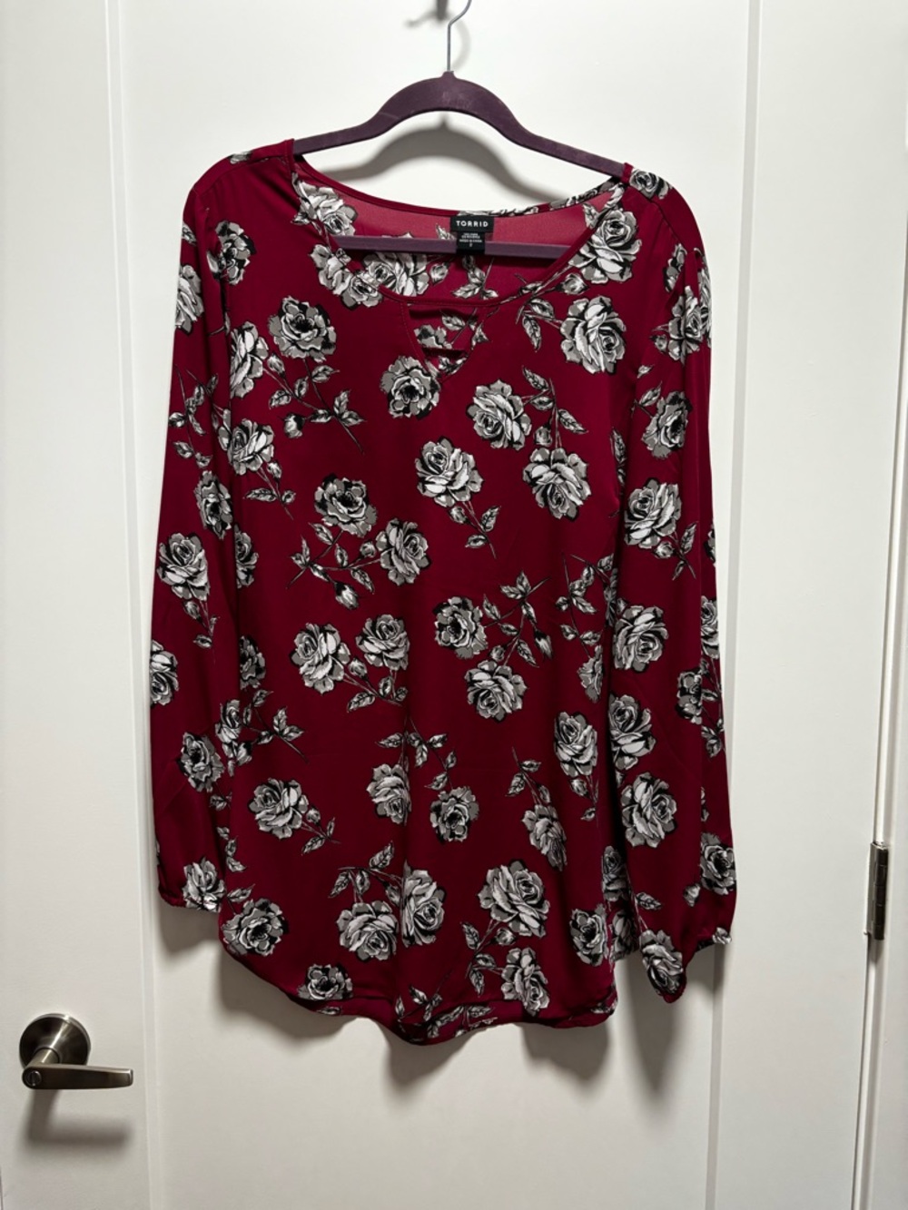 torrid Wine Floral Long Sleeve Scoop Neck Top